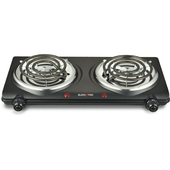EUROSTAR ES202BK Double Burner with Spiral Plates, Black