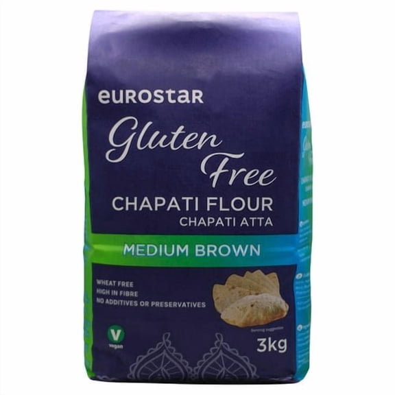 Eurostar Gluten Free Chapati Flour Medium Brown 3kg, British Import (Pack of 2)