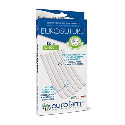 Eurosuture - Skin Closure, Hypoallergenic, Reinforced, Round Ends, 1/2 x 4 inch, 12 Strips per Box