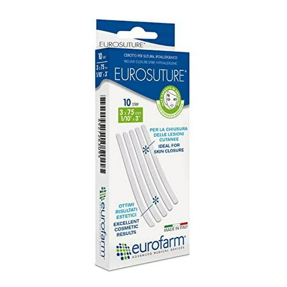 Eurosuture - Skin Closure, Hypoallergenic, Reinforced, Round Ends, 1/8 x 3 inch, 10 Strips per Box