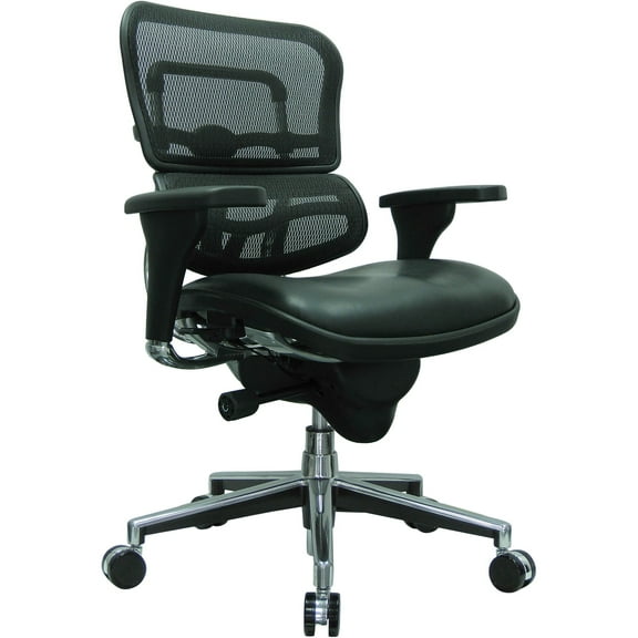 Eurotech Ergohuman Ergonomic Bonded Leather/Mesh Mid-Back Chair, Black/Chrome
