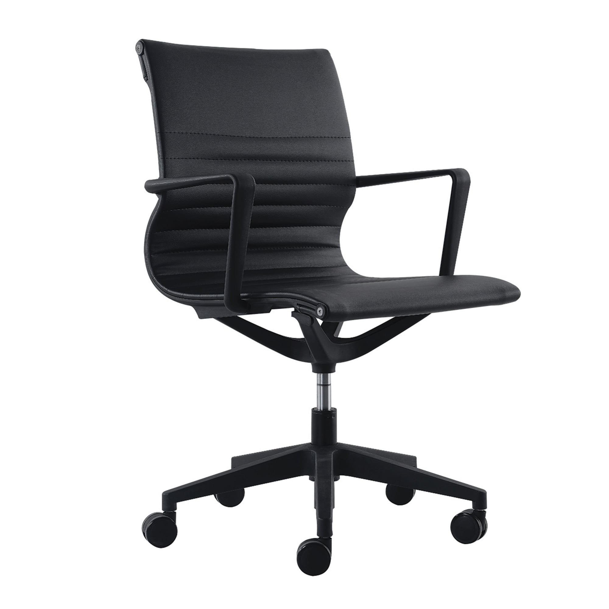 Kinetic Swivel Task Chair with Fixed Arms in Black Vinyl