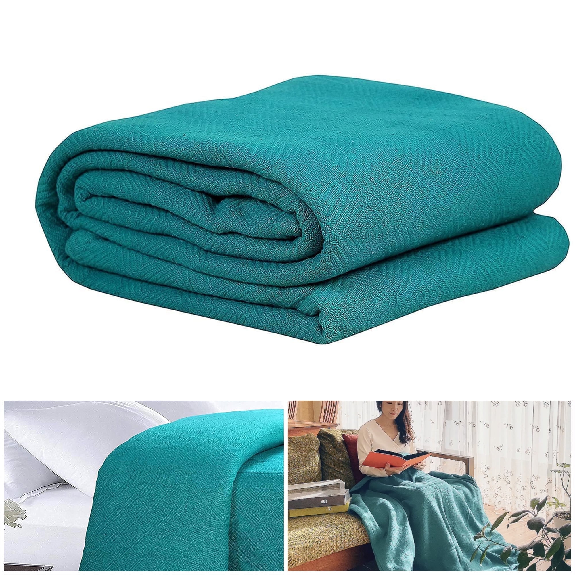 Eurotex 100 Cotton Blanket Twin 66 x 90 inches Summer Lightweight Soft Breathable Blanket Diamond Teal Walmart Business Supplies