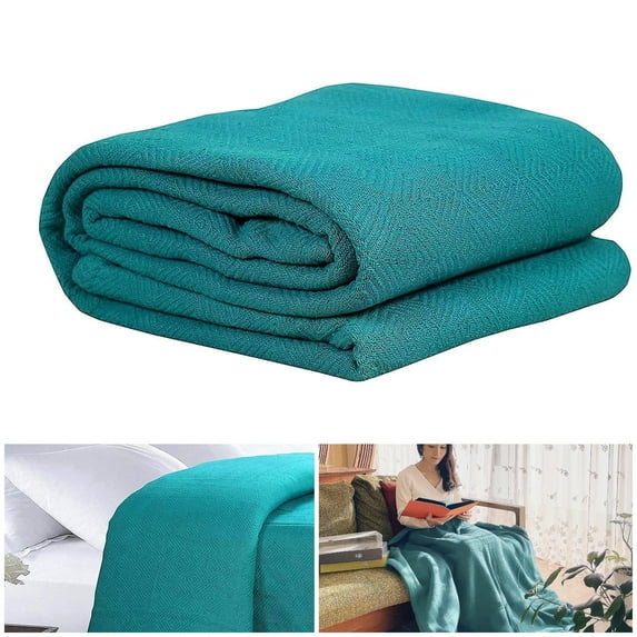 Eurotex 100% Cotton Blanket Twin 90 x 90 inches, Summer Lightweight Soft Breathable Blanket (Diamond, Teal)