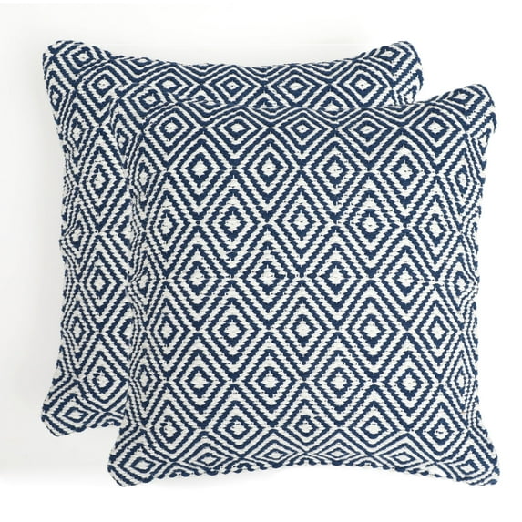 Eurotex Bedding Throw Pillow Covers for Couch Sofa Bed, 100% Cotton Decoratived Diamond Design Pillows Cushion Covers, 18 x 18 inches, Set of 2