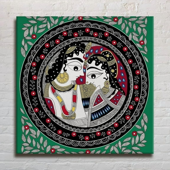 Eurotex Indian Ethnic Madhubani Ethnic Krishna Wall Art Canvas Painting For Home Decor Ready To Hang Art Wall Art, Painting for Bed Room, 24x24 in (Without Frame)
