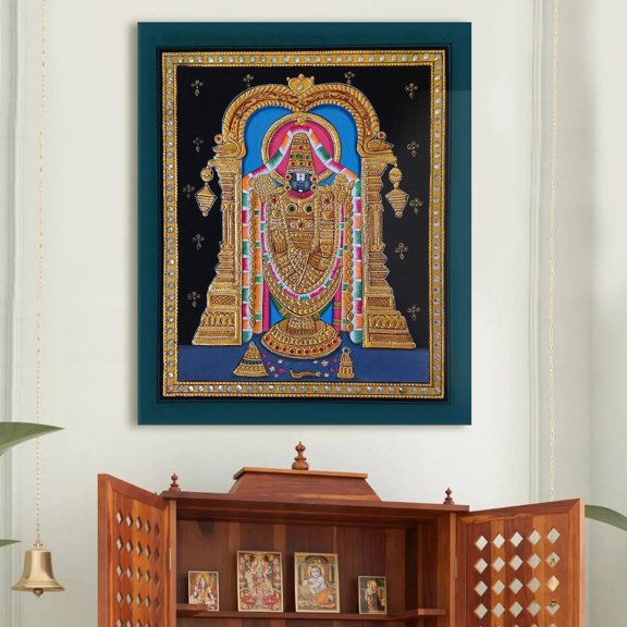 Eurotex Indian Ethnic Tanjore Tirupathi Wall Art Canvas Painting For Home Decor Ready To Hang Art Wall Art, Painting for Bed Room, 36x36 in (Without Frame)