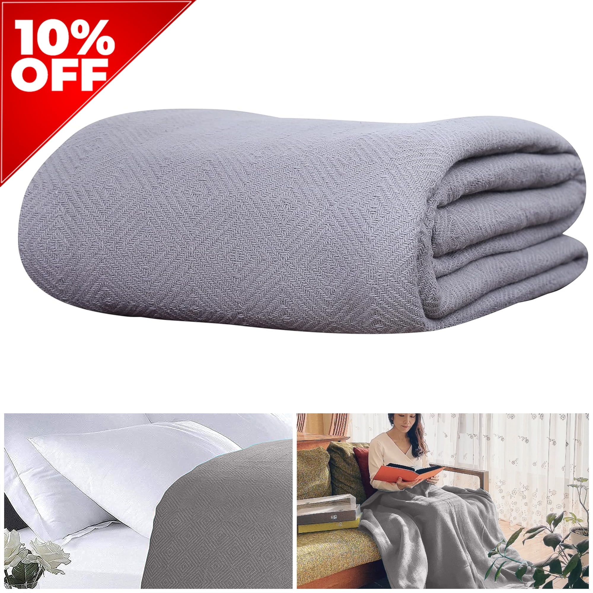 Flint Grey Twin Cotton Diamond Weave Throw Blanket