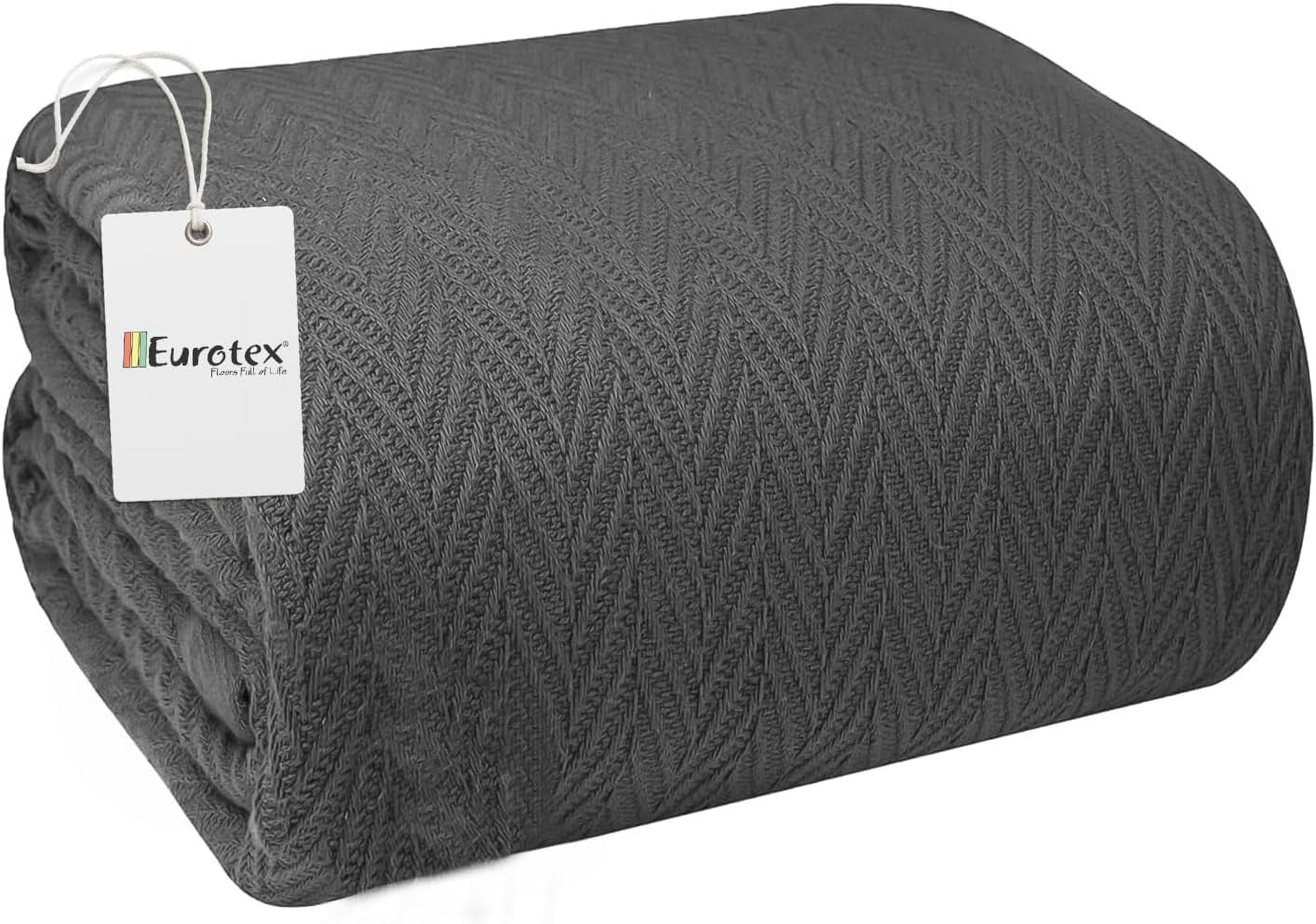 Eurotex Twin Size Cotton Blankets, Herringbone AllSeason 100 Cotton, 66x90 inches, Grey