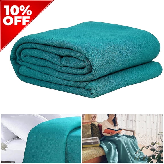 Eurotex Premium Cotton Blankets for Twin Size Bed | All-Season 100% Cotton Twin Blanket for Bed | Diamond Lightweight, Soft & Cozy Fall Thermal Blanket, 350GSM, 66x90 inches | Teal