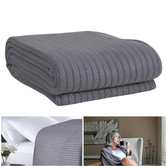 Eurotex 100% Cotton Blanket Twin 66 x 90 inches, Summer Lightweight Soft Breathable Blanket (Cable Weave, Grey)