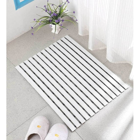 Eurotex Shower Mat Non Slip for Elderly, Mold Free, (PVC, 24" x 18", White)
