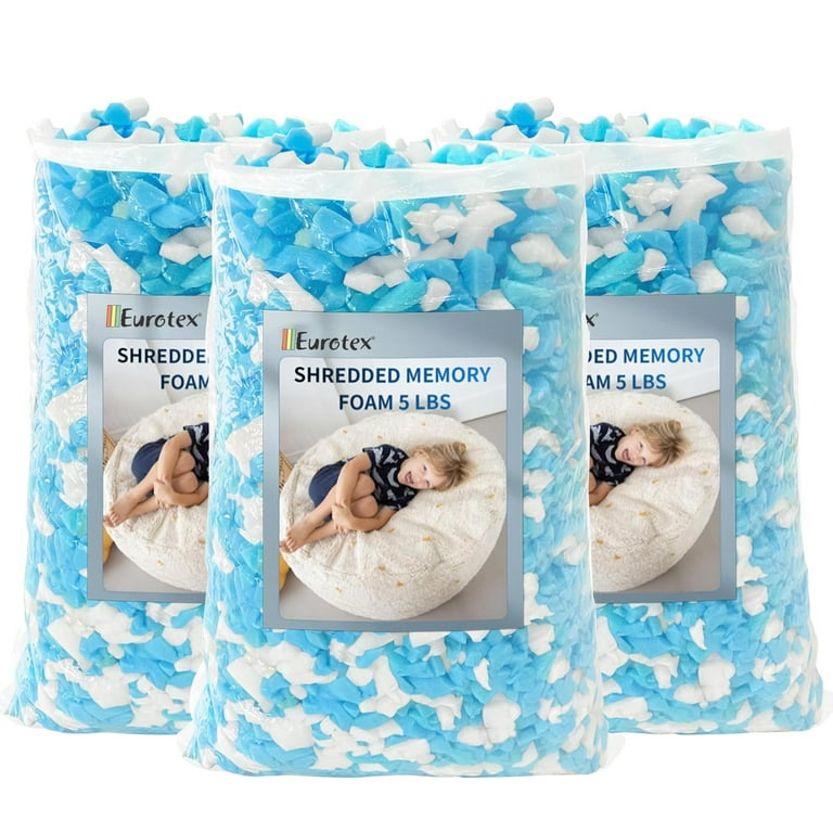  Shredded Memory Foam Filling for Bean Bag Filler Foam- Premium  Soft Pillow Stuffing Foam- Couch Cushion Filling for Pouf Dog Beds Bean Bag  Chairs Arts Crafts, Without Added Gel Particles (5LB) 