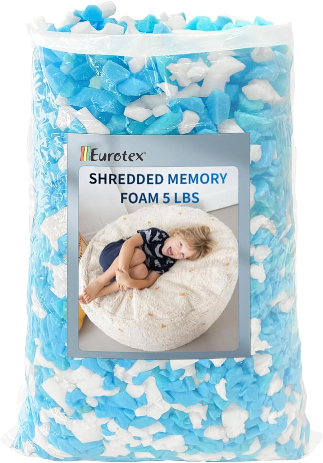 Eurotex Shredded Memory Foam Filling 2.5 lbs for Bean Bag Filler, Gel Particles Refill, Premium Soft and Comfortable Stuffing