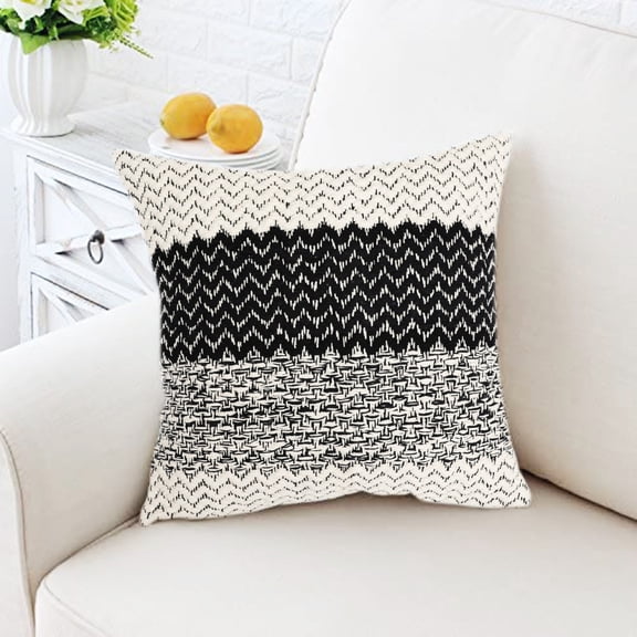 Eurotex Throw Pillow Covers for Couch Sofa Bed, 100% Cotton Cushion Covers, 20 x 20 inches, Set of 2, White/Black