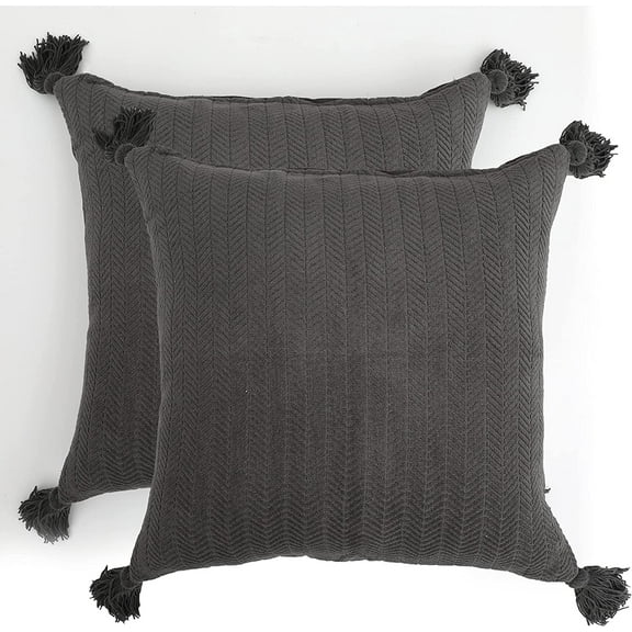 Eurotex Throw Pillow Covers for Couch Sofa Bed, 100% Cotton Decorative Pillows Cushion Covers, 18 x 18 inches, Set of 2, Gray