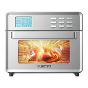 Euroto Air Fry Oven, 26.8 Quart  24 in 1 Function 360 Air Circulation, Bake, Broil, Toast, Air Fry, Air Roast, Digital Toaster, True Surround Convection, Includes Recipe Book, 1800 Watts, Steel Finish
