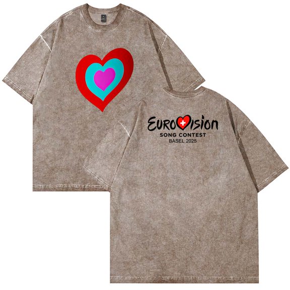 Eurovision 2025 Heart T-Shirt Eurovision Song Contest Merch Cotton Wash Tee Women Men Short Sleeve Crewneck Tee
