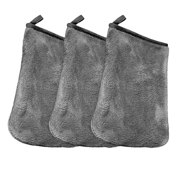 Eurow Microfiber Makeup Removal Cleaning Mitt, Gray, 3 Pack