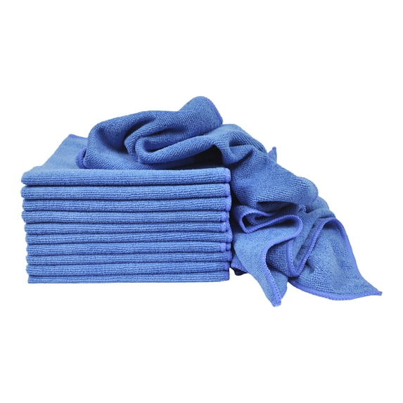 All-Purpose Utility Terry Weave Microfiber Towels, 240gsm, 16"x16", Blue, 12-Pack