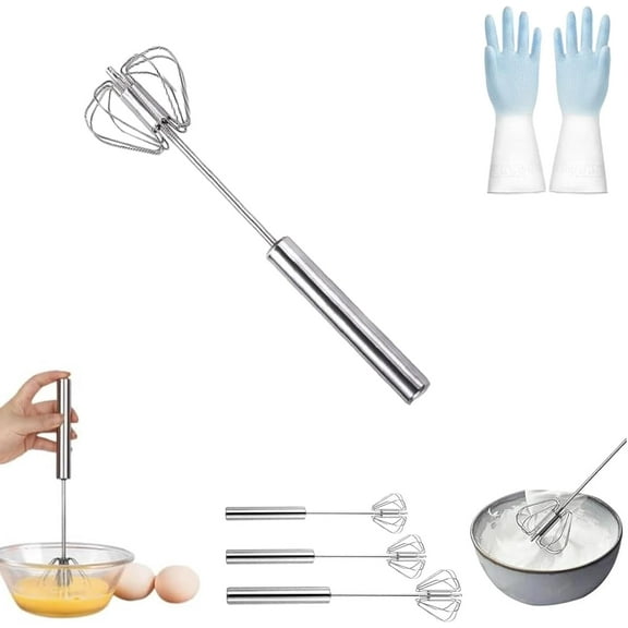 Eurowhip Stainless Steel Semi-Automatic Whisk, Euro Whipp Egg Beater, Euro Whisk Stainless Steel Egg Whisking, Semi-Automatic Rotating Push, Easy and Labor-Saving for Baking, Beating (12in-1)