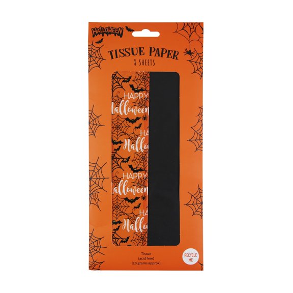 Eurowrap Halloween 8 Sheets Decorative Tissue Paper for Gift Wrapping & Crafts Halloween Themed Orange and Black