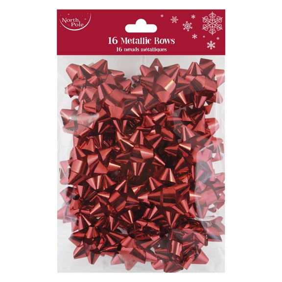 Eurowrap Pack of 16 Metallic Red Luxury Gift Bows Traditional Christmas Birthday Present Xmas Gift - Gift Bows for Christmas - Decorative Bows for Presents