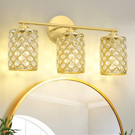 Eurus Home 3-Light Modern Farmhouse Dimmable Bathroom Vanity Lighting Gold,E26 Bulb Base