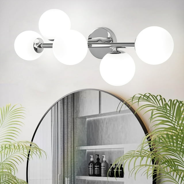 Eurus Home G9 Base Mid-century Bathroom Vanity Light Fixture,Dimmable Wall Sconce Chrome w/Milk ...