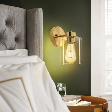 Eurus Home Set of 2 Dimmable Modern Armed Wall Sconce Light Gold for Bathroom Bedroom ,E26 Bulb Base