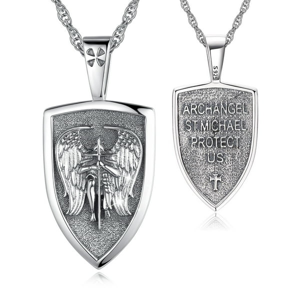 Eusense St Michael Necklace for Men Women Saint Michael Archangel Pendant 925 Sterling Silver Protect Shield Angel Guardian Amulet Jewelry