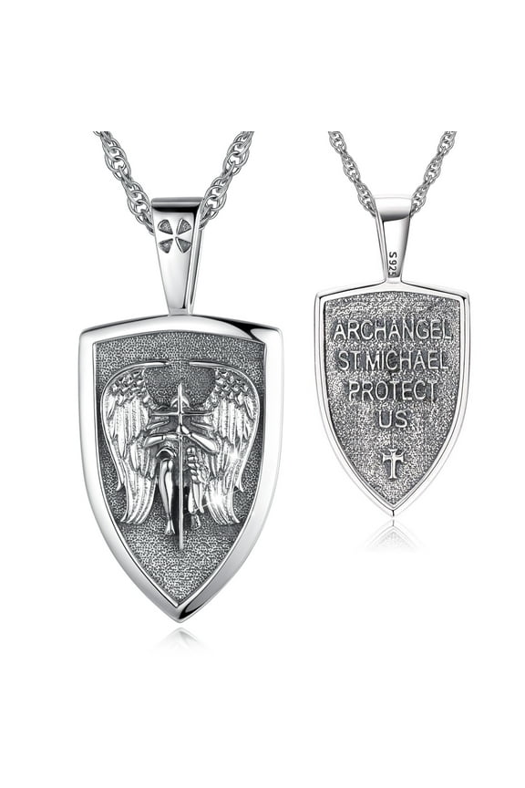 St Michael Necklace for Men Women Saint Michael Archangel Pendant 925 Sterling Silver Protect Shield Angel Guardian Amulet Jewelry