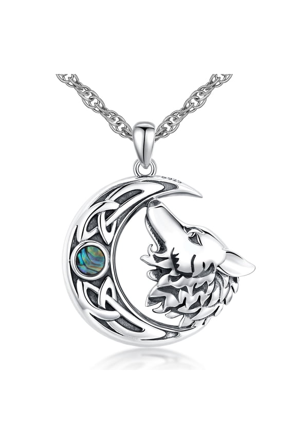 Wolf Pendant 925 Silver Wolf Opal Necklace Jewelry Gift for Men Women