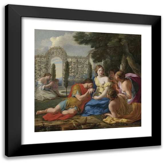 Eustache Le Sueur 21x20 Black Modern Framed Museum Art Print Titled - Polyphilus And Polia Accompanied By Nymphs on Island of Cythera