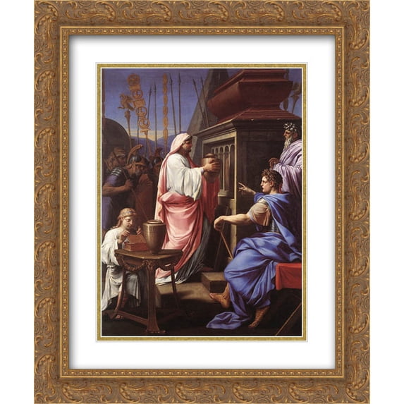 Eustache Le Sueur 2x Matted 20x24 Gold Ornate Framed Art Print 'Caligula Depositing the Ashes of his Mother and Brother in the Tomb of his Ancestors'