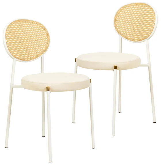 Euston Modern Upholstered Dining Chair with Round Wicker Back Style Set of 2