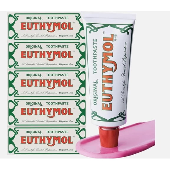 Euthymol Original Fluoride-Free Toothpaste 3.7 fl oz x 5 Pack | Sensitive Teeth & Gum Care, Fresh Breath Toothpaste, Deep Clean Oral Hygiene, Wintergreen Mint Flavor, Daily Plaque Control Formula
