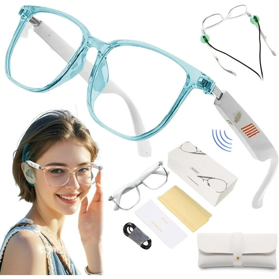 Euvelle Bluetooth Glasses for Women & Men - Smart Ai Glasses with Blue Light Filtering Lenses & Intelligent Touch (Blue)