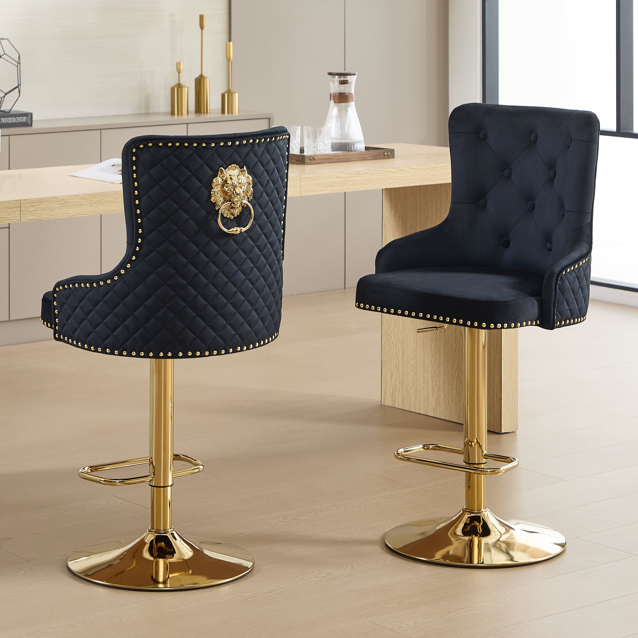 Euzensid Velvet Counter Height Bar Stools Set of 2, Modern Adjustable ...