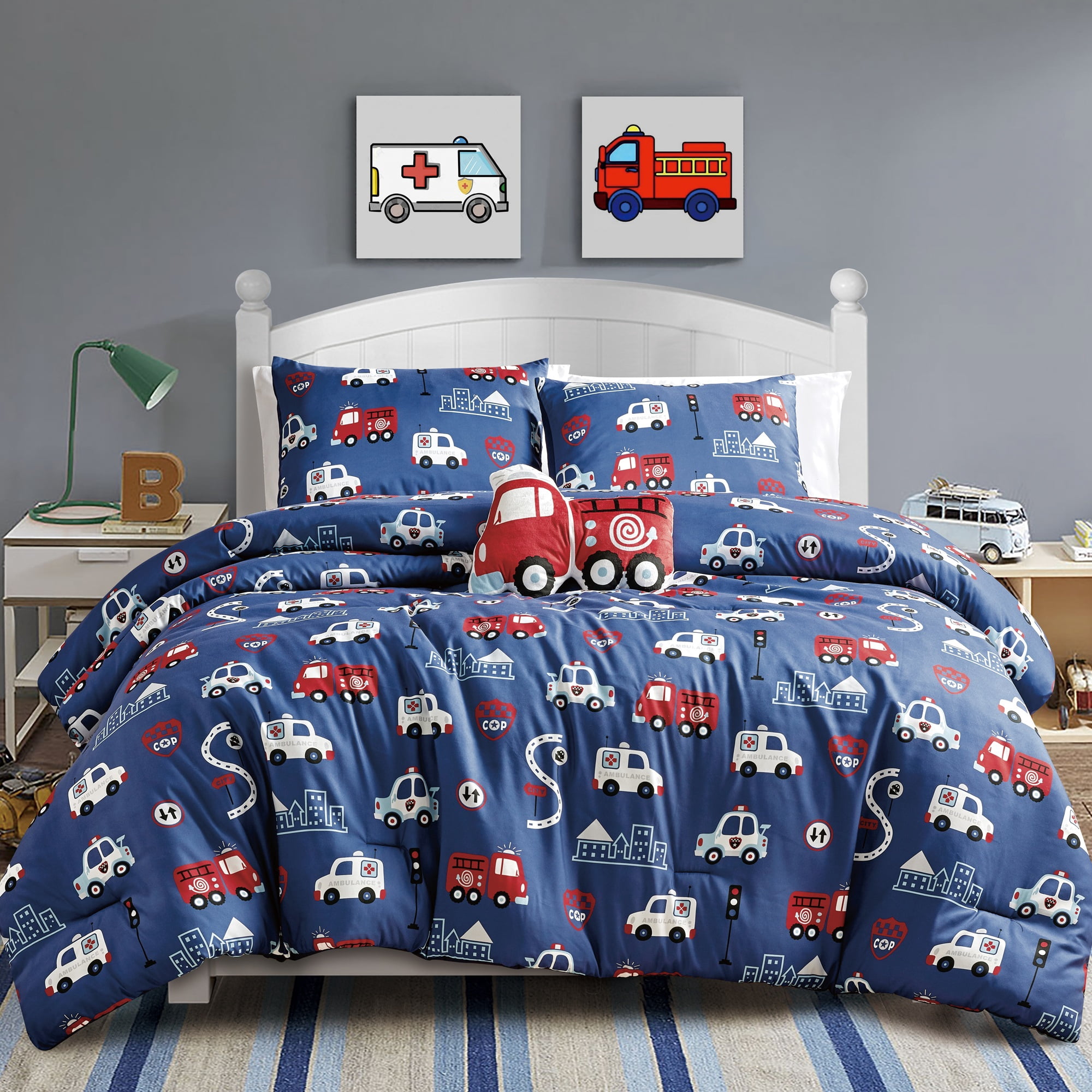 EvJK 3-4PC KID COMFORTER – Soft & Cozy Elegant Print Comforter with Coordinated Shams and Toy Pillow, Twin