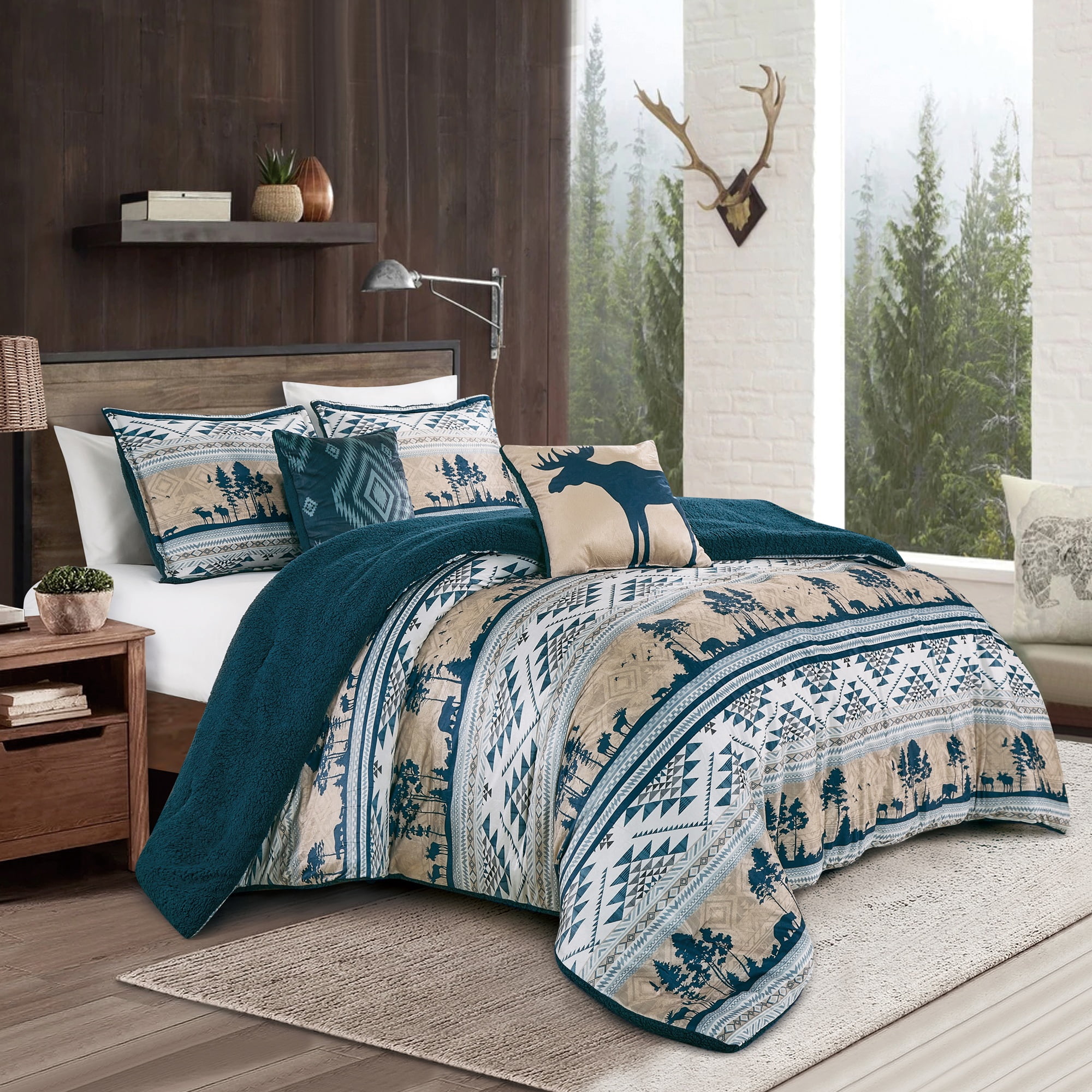 EvJK 5-Piece Comforter Set – Soft & Cozy Elegant Print Comforter with Coordinated Shams and Decorative Pillows, King
