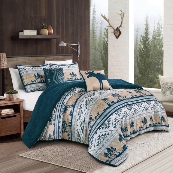 EvJK 5-Piece Comforter Set – Soft & Cozy Elegant Print Comforter with Coordinated Shams and Decorative Pillows, Queen