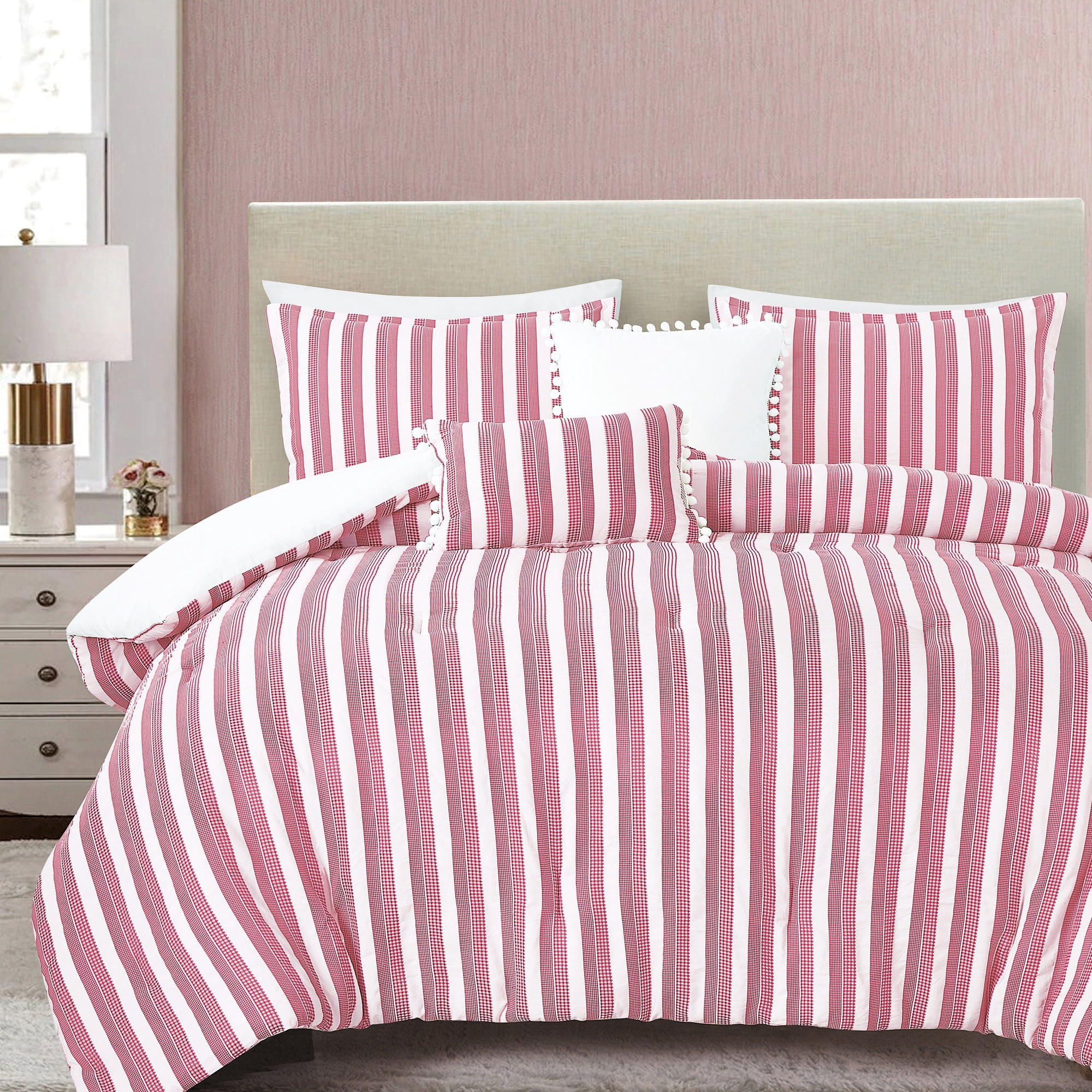 EvJK 5-Piece Comforter Set – Soft & Cozy Luxury Slub Comforter with Coordinated Shams and Decorative Pillows, Queen