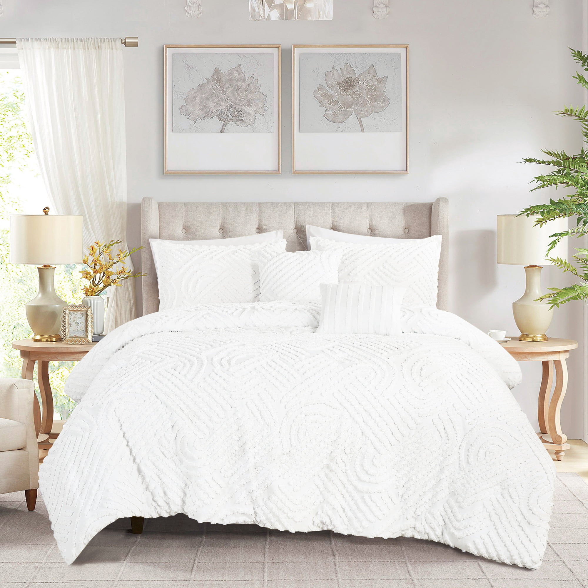 EvJK 5-Piece Comforter Set – Soft & Cozy Plush Tufting Comforter with Coordinated Shams and Decorative Pillows, Queen