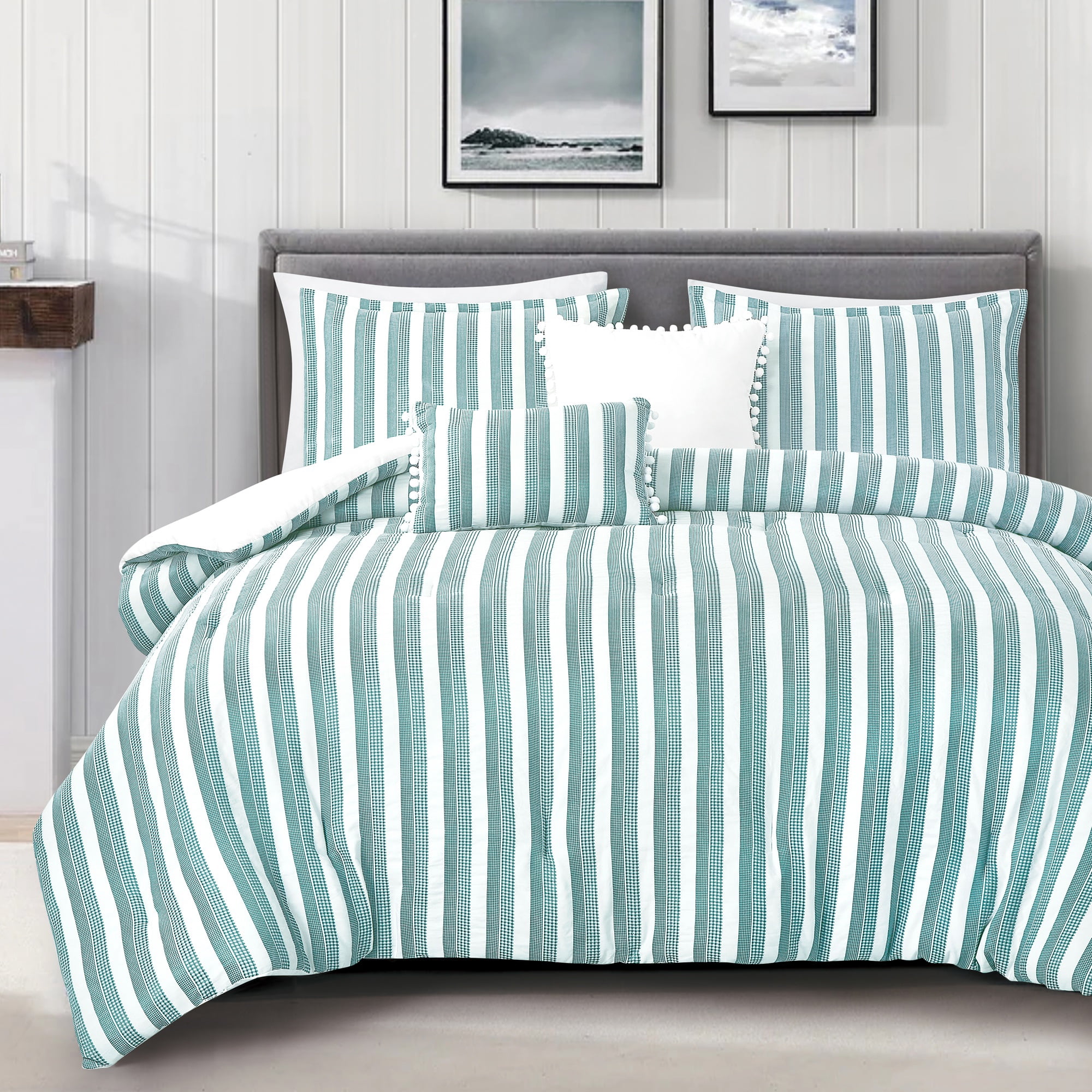 EvJK 5-Piece Comforter Set – Soft & Cozy Premium Slub Comforter with Coordinated Shams and Decorative Pillows, Queen