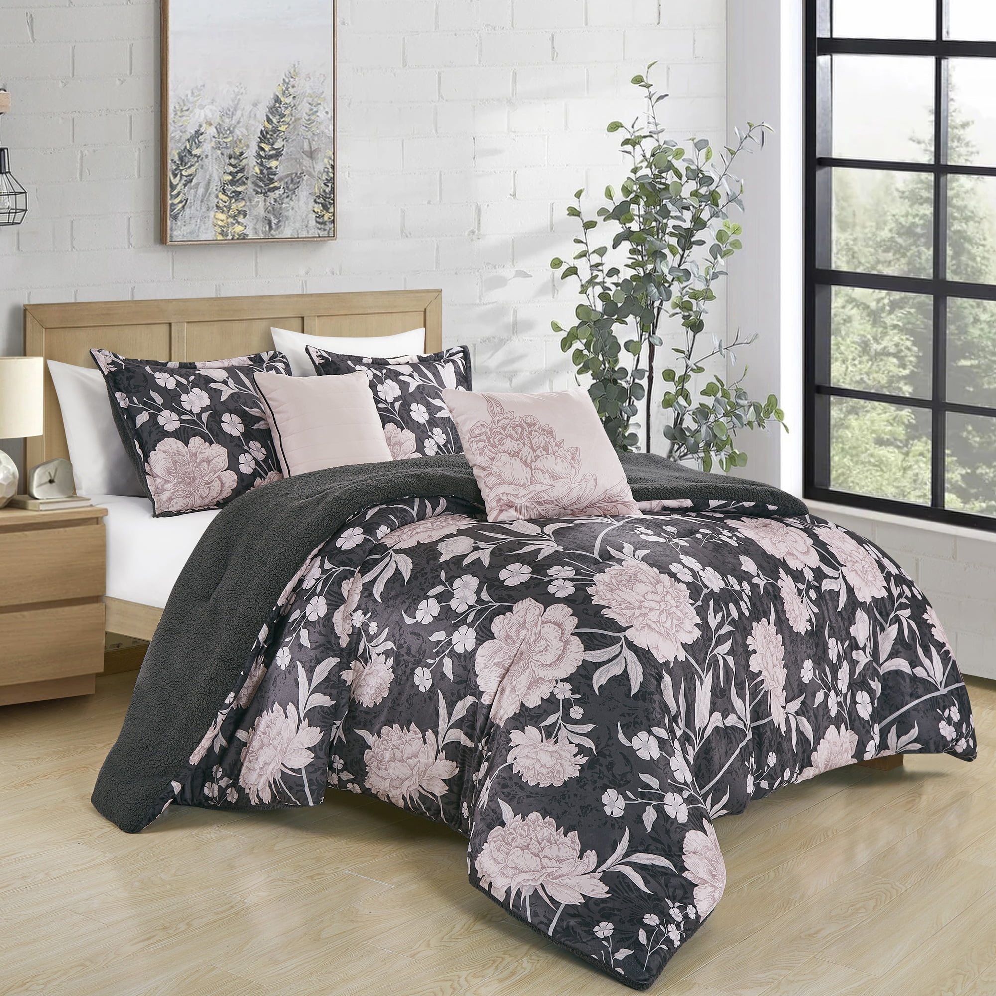 EvJK 5-Piece Comforter Set – Soft & Cozy Stylish Print Comforter with Coordinated Shams and Decorative Pillows, Queen