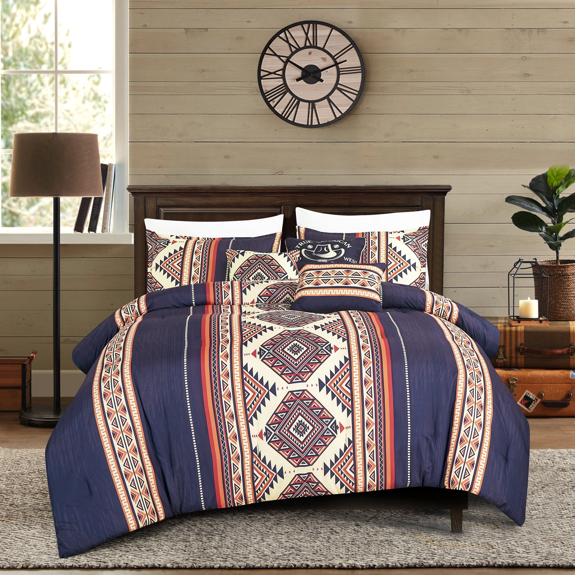EvJK 6-Piece Comforter Set – Embroidery+Print Pattern Soft & Cozy Comforter with Matching Shams and Decorative Cushions, King