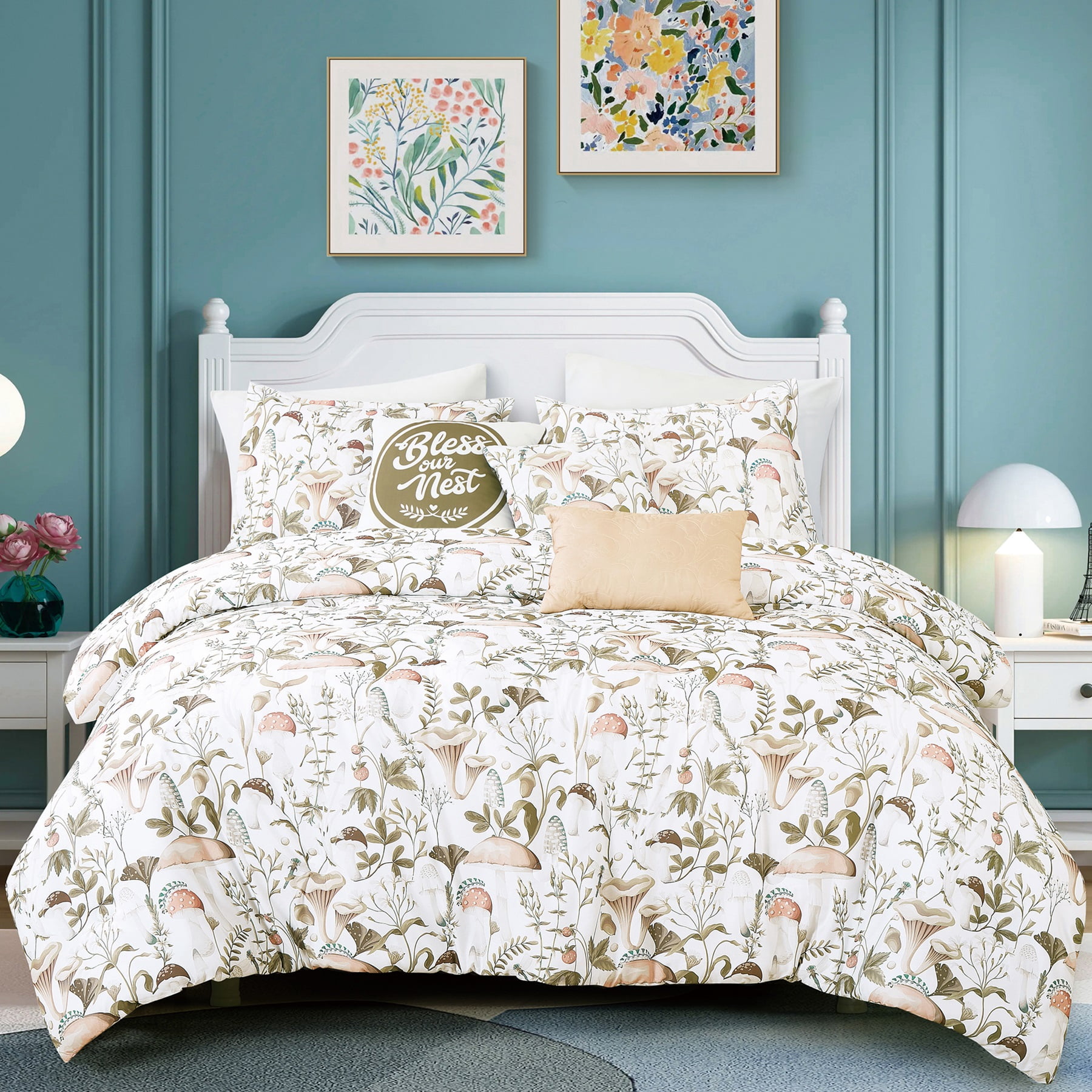 EvJK 6-Piece Comforter Set – Print Elegant Soft & Cozy Comforter with Matching Shams and Decorative Cushions, King