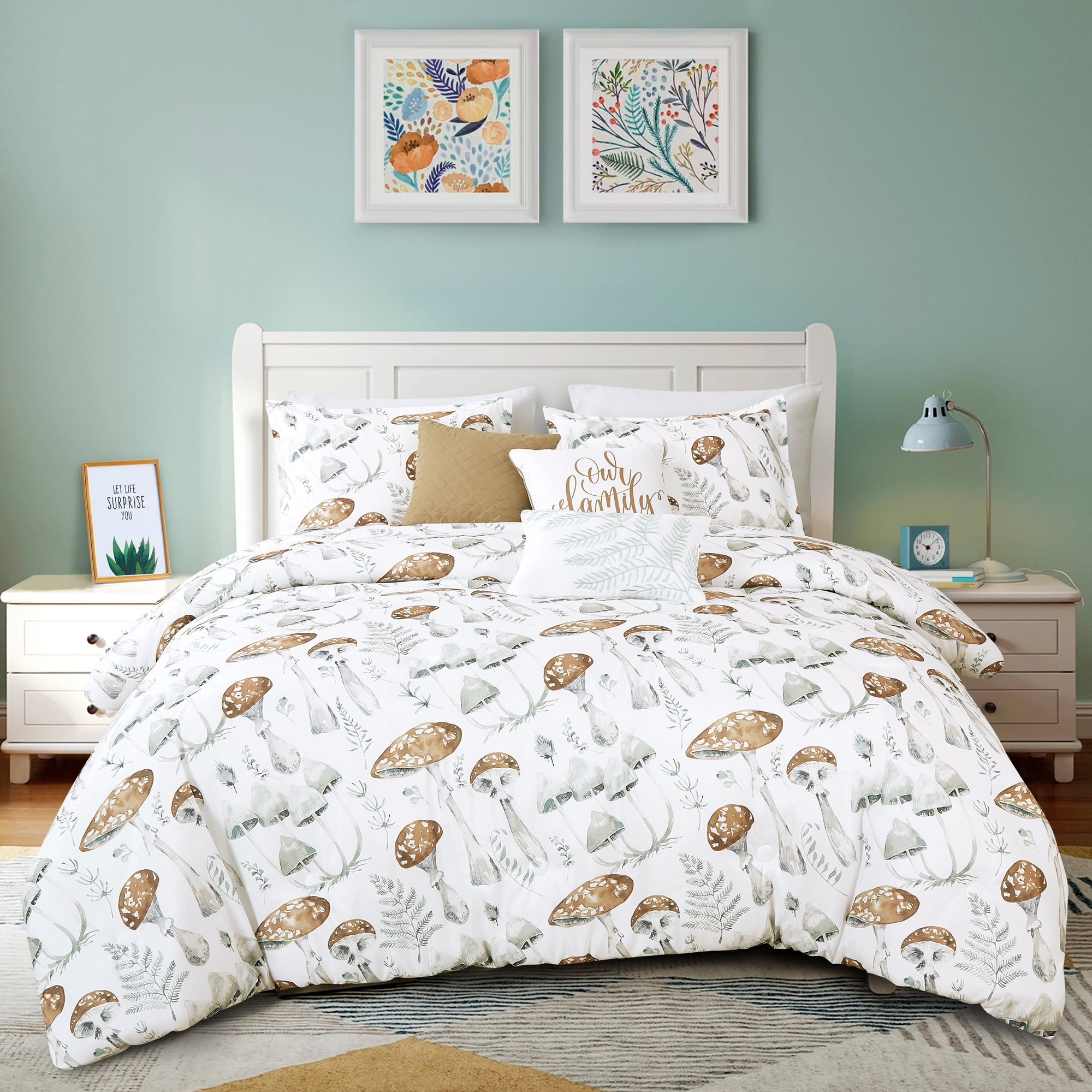 EvJK 6-Piece Comforter Set – Print Motif Soft & Cozy Comforter with Matching Shams and Decorative Cushions, King