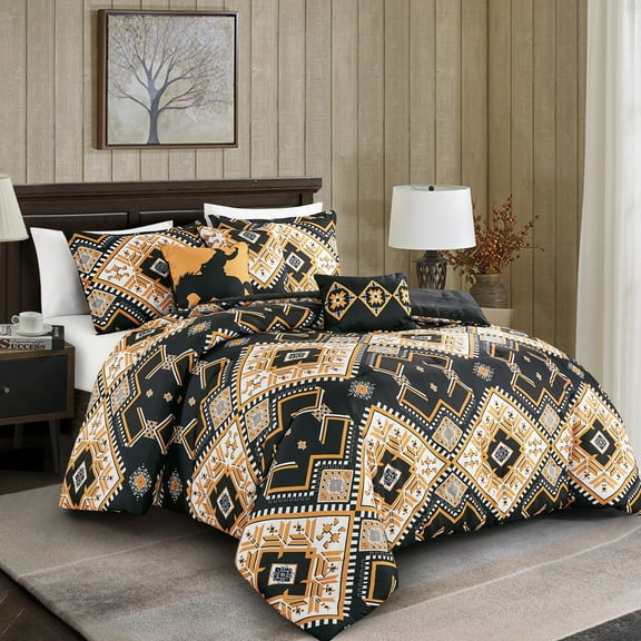 EvJK 6-Piece Comforter Set – Print Pattern Soft & Cozy Comforter with Matching Shams and Decorative Cushions, Queen
